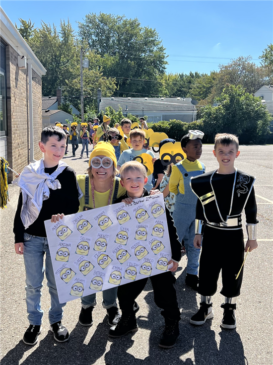 Teacher and students at walk-a-thon